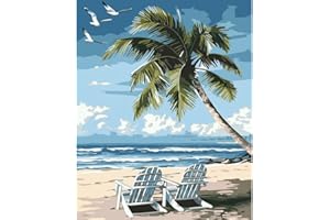 Natuyalo Paint by Numbers Kit for Adults - Beach DIY Adult Paint by Number Kits Seascape Acrylic Canvas Painting for Adults Beginners Kids Art Crafts Without Frame, 16x20 Inch