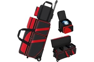 CXINESBAG 4 Ball Bowling Bags with Wheels, Bowling Ball Bag with Multi-Pockets,4 Ball Bowling Bag with Secure Buckle Fixed Ball Cup & Shoe Compartment,3 Ball Bowling Bag+1 Ball Color Matching Add On Tote