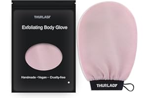 THURLADY Exfoliating Glove, Korean Exfoliating Mitt, Viscose Fiber Shower Mitt, Dead Skin Remover for Smooth Skin, Self-Tan Prep and Removal, Pink