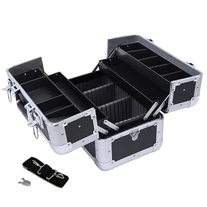 Songmics® Kosmetikkoffer XXL groß für Gepäck 36,5 x 22 x 25 cm Alu, Schwarz JBC228