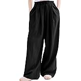 Rolanko Girls Wide Leg Pants Flowy Loose Fit Palazzo Pants for Girls Kids Linen Trousers Casual Beach 6-14Y