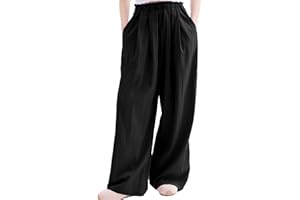 Rolanko Girls Wide Leg Pants Flowy Loose Fit Palazzo Pants for Girls Kids Linen Trousers Casual Beach 6-14Y