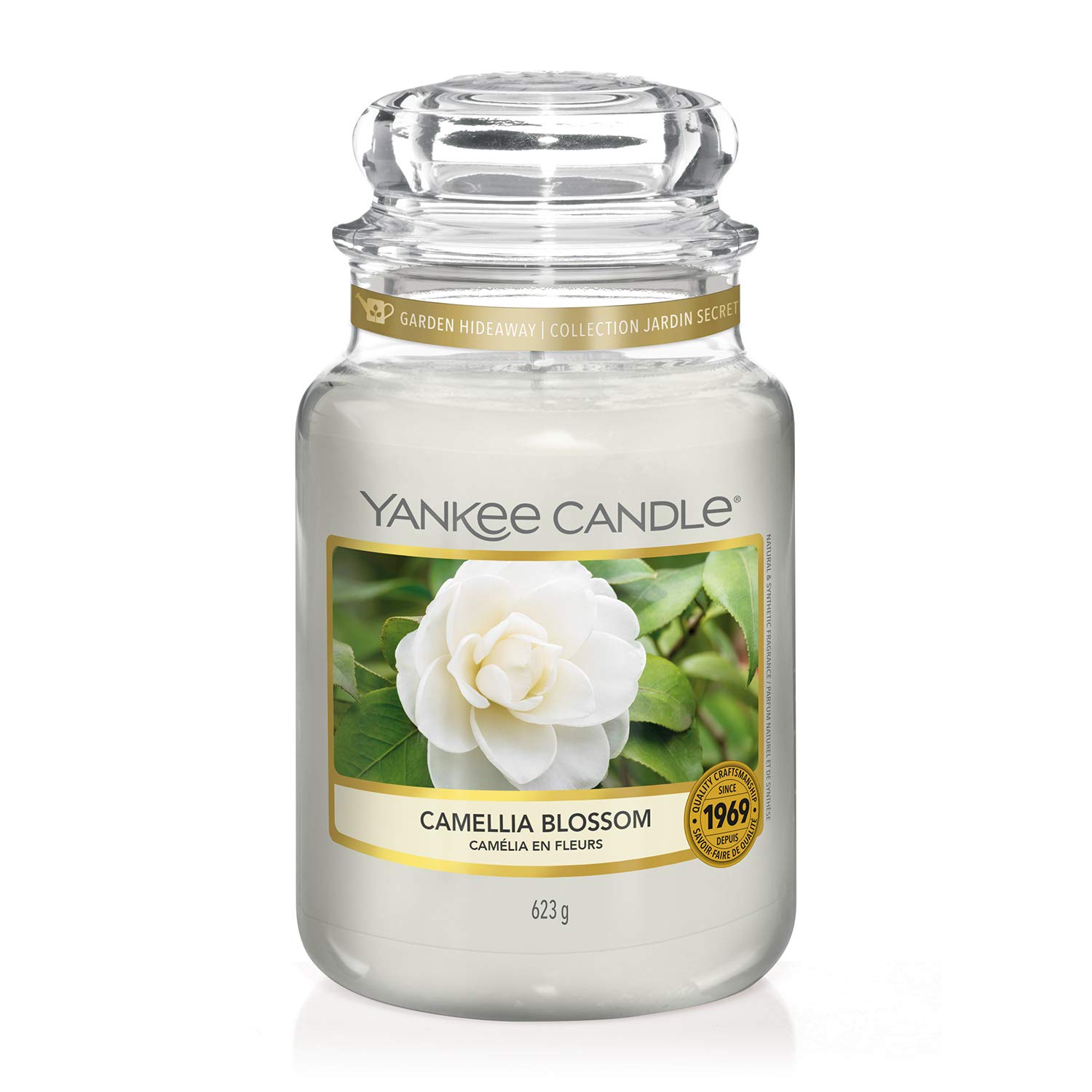 Yankee Candle Scented, Up to 150 Hours Burn Time, Garden Hideaway Collection, Camellia Blossom, Large Jar — image 1