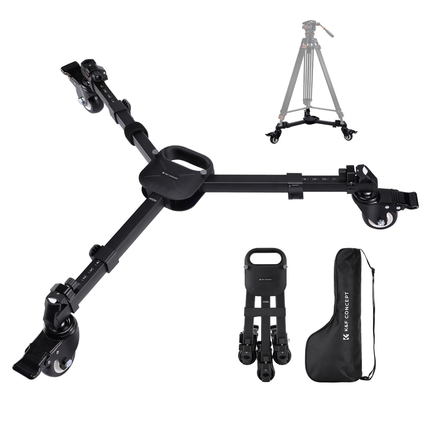 Photo 1 of K&F Concept Photography Tripod Dolly, Heavy Duty with 3" Rubber Wheels 44lbs Capacity, Compact Video Tripod Dolly with Adjustable Legs and Carry Bag for DSLR Cameras Camcorder.