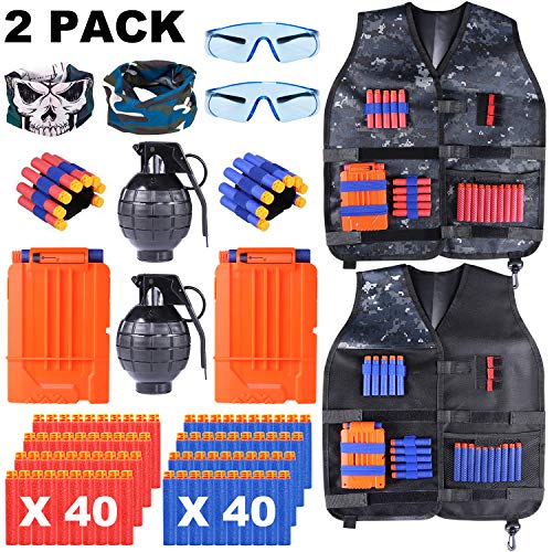 TEPSMIGO 2 Pack Kids Tactical Vest Jacket Kit for Nerf Guns, Nerf Fortnite, N-Strike Elite Series with 80 Bullets Refill Darts and Other Accessories for Nerf for Boys and Girls