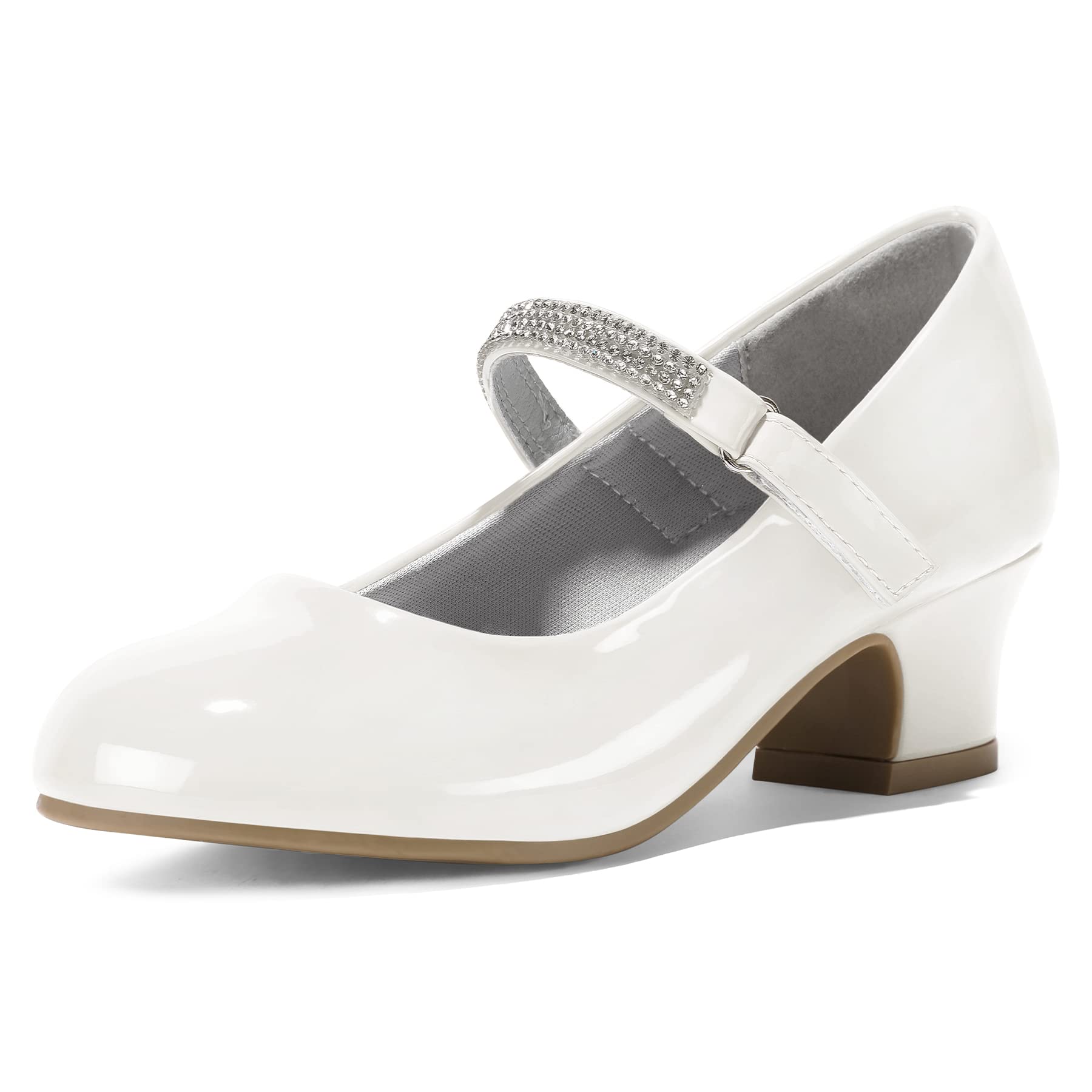 Photo 1 of K KomForme Mary Jane Shoes with Low Heel Rhinestones Princess Flats Dress Pump Shoes for Little Kid/Big Kid White