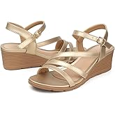SHIBEVER Wedge Sandals for Women Dressy: Summer Low Platform Size 9 Casual Champagne Womens