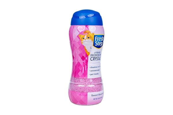 FRESH STEP CAT LITTER CRYSTALS DEODORIZER, NON TOXIC ODOR NEUTRALIZING CRYSTALS FOR LITTER BOXES THAT HELP CONTROL SMELLS AND KEEP HOME AREAS FRESH, SWEET BLOSSOM SCENT, 30 OUNCE
