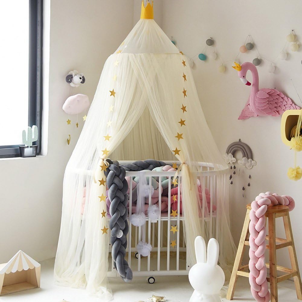 Decha Children Princess Bed Canopy Bedroom Decorative Dome Crown Top Mosquito Net (Lenth:8ft, Beige)