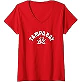 Womens Vintage Red Tampa Bay Old School Pirate TB Cool Tampa Bay V-Neck T-Shirt