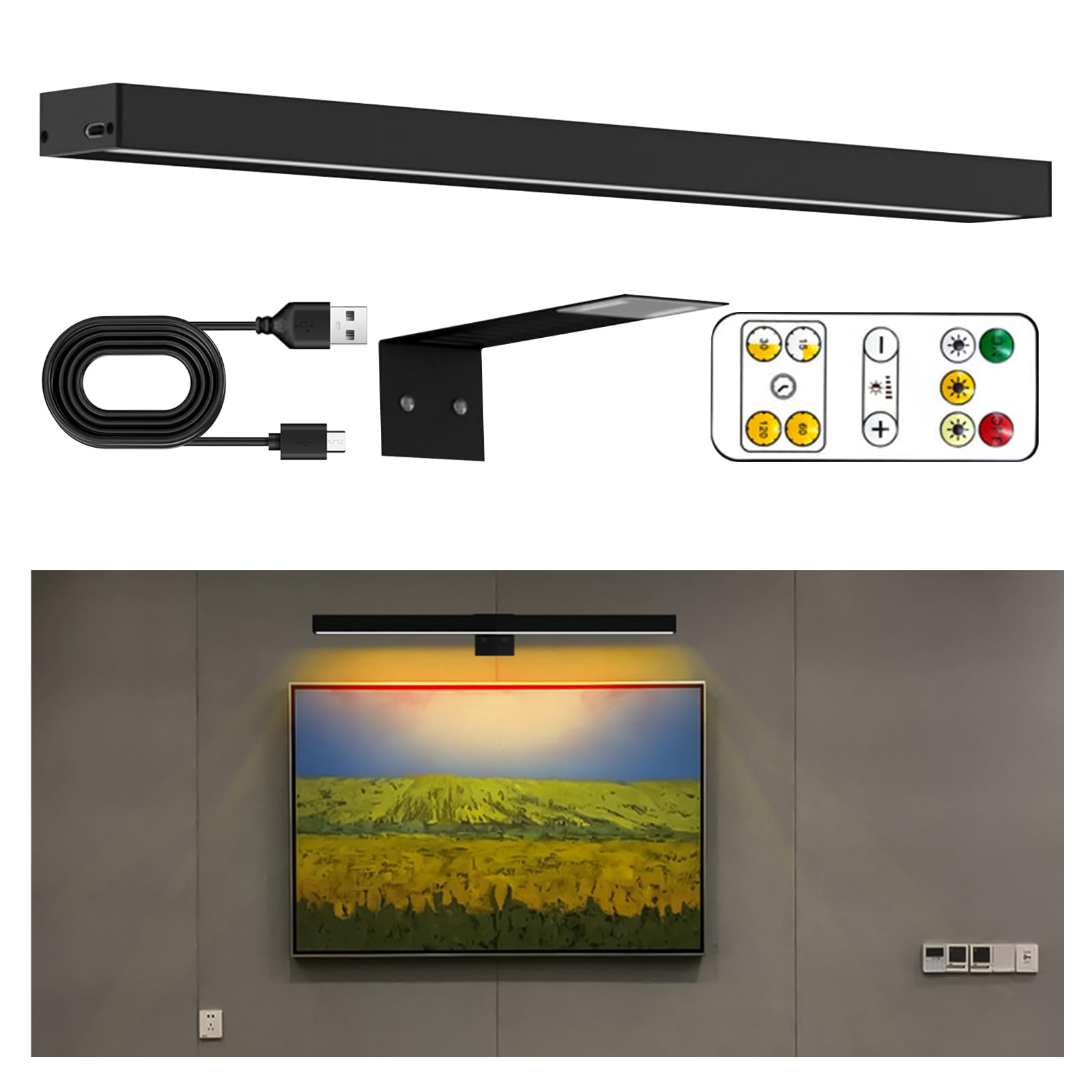 SWTHM Wireless Picture Light, Magnetic Mirror Wall Lamp Timer Remote Control Wall Art Display Light, Stepless Dimmable Painting Light Bar for Artwork Display, Bathroom Mirror