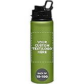 DISCOUNT PROMOS Custom Aluminum Water Bottles Snap Lids 25 oz. Set of 10/50/100 Personalized Bulk Pack Reusable for Gym Hiking Cycling School - Green