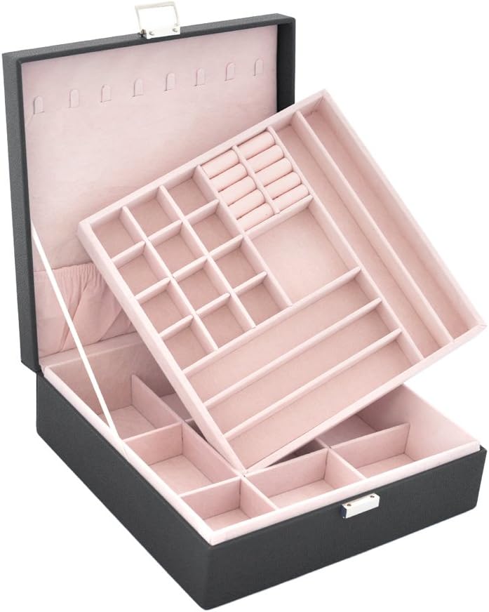 NirongLavie Leather 2-layer Jewellery Organiser Boxes with Lock (Black)