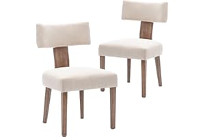 HNY Hi&Yeah Mid Century Modern Dining Chairs, Linen Fabric Upholstered and Curved Backrest Kitchen Chairs Set of 2, with Hardwood Frame, Beige