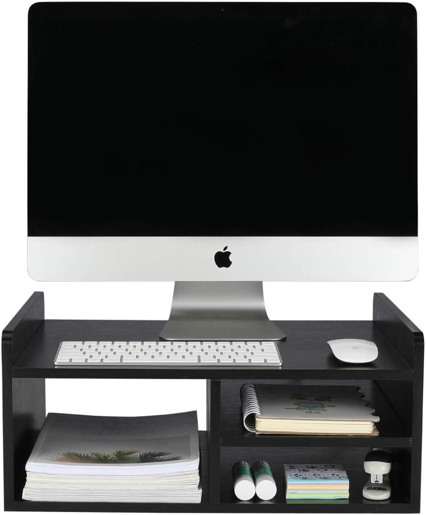 PAG Monitor Printer Stand Computer Riser with Storage Wood Desk Organizer for Home/Office, 2-Tier, Black: Electronics