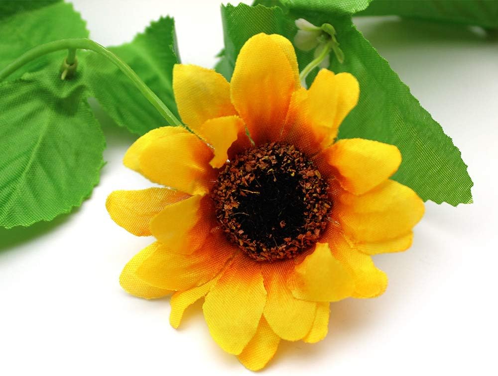 Mila-Amaz 3 Pack Artificial Sunflower Garland Vine, Faux Yellow Flower Hanging Garland, Silk Sunflower Vine with Leaves - Image 4