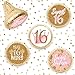 DISTINCTIVS Pink and Gold Sweet 16 Birthday Party Favor Chocolate Kisses Candy Stickers, Sweet Sixteen Stickers - 180 Count