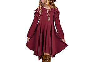 blibean Girls Long Sleeve High Low Dresses Tween Cute Swing Dress Size 6-15 Years