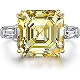 ALQDLI Sterling Silver Engagement Ring for Women,Asscher Cut 12MM 7CT Simulated Diamond 5A Cubic Zirconia Wedding Promise Ring Gifts for Her