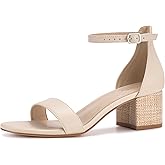 PARTY Women's Open Toe Ankle Strap Low Block Chunky Heels Sandals