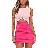 MISSJOY Women's Sleeveless Cutout Twist Front Ribbed Ruched Bodycon Club Party Mini Dresses