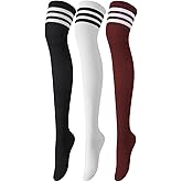 Trifabricy Thigh High Socks for Women, Warm Over Knee High Socks, Extra Long Striped High Boot Stockings for Daily Wear