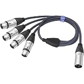 HUALEU 3Pin XLR 1 Male to 4 Female Splitter Cable 2Feet,4WAY XLR Four-Input and one-Output Parallel Connection Adapter,4 Microphone inputs Converted to 1 Output,4 in to 1 Out Aduio Splitter Cable