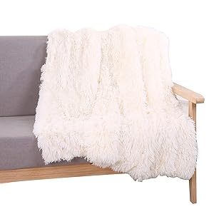 YOU SA Super Soft Shaggy Faux Fur Blanket Ultra Plush Decorative Throw Blanket 51''63'',Cream White