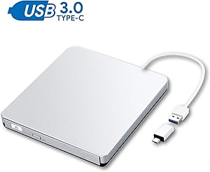 ZSMJ External DVD Drive, USB 3.0 Portable CD DVD +/-RW Burner Slim DVD/CD Writer Player High Speed Data Transfer Optical Drive for MacBook Air, MacBook Pro, Mac OS, PC Laptop (Sliver)