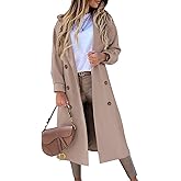 BZB Women's Long Coat Notched Lapel Collar Double Breasted Pea Coat Winter Elegant Wool Blend Over Coats Jackets