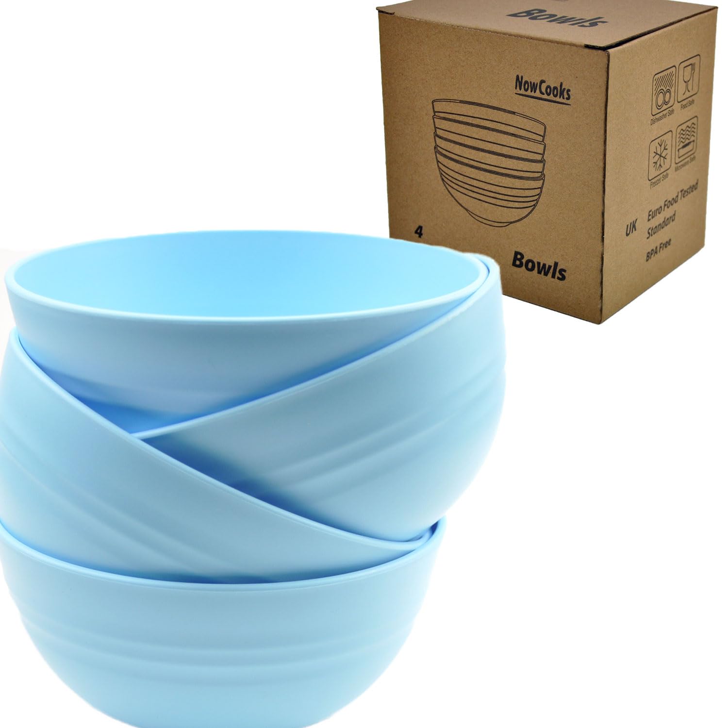 NowCooks Unbreakable Cereal Bowls, Large Plastic Bowls Set of 4, EU Tested. Lightweight, Dishwasher and Microwave Safe, Ideal for Cereal, Salad, Noddle and Parties (Single) (Blue, Single)