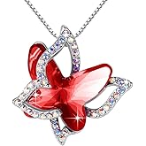 GEMMANCE Valentine's Day Gift Butterfly Birthstone Crystal Necklace, Silver Tone with 18”+2” Chain, Necklace for Mother’s Day Anniversary Birthday Gifts for Women and Daughter