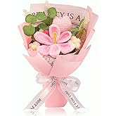 WellerMan Crochet Flowers Bouquet –Completed Crochet Tulip Flowers,Handmade Pink Tulips,Knitted Pink Yarn Flower for Mother's Day, Birthday, Graduation, Home Decor