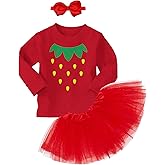 Tcombo Strawberry Costume - Fruit Cute Adorable Baby Bodysuit + Tutu Skirt + Bow Headband Set