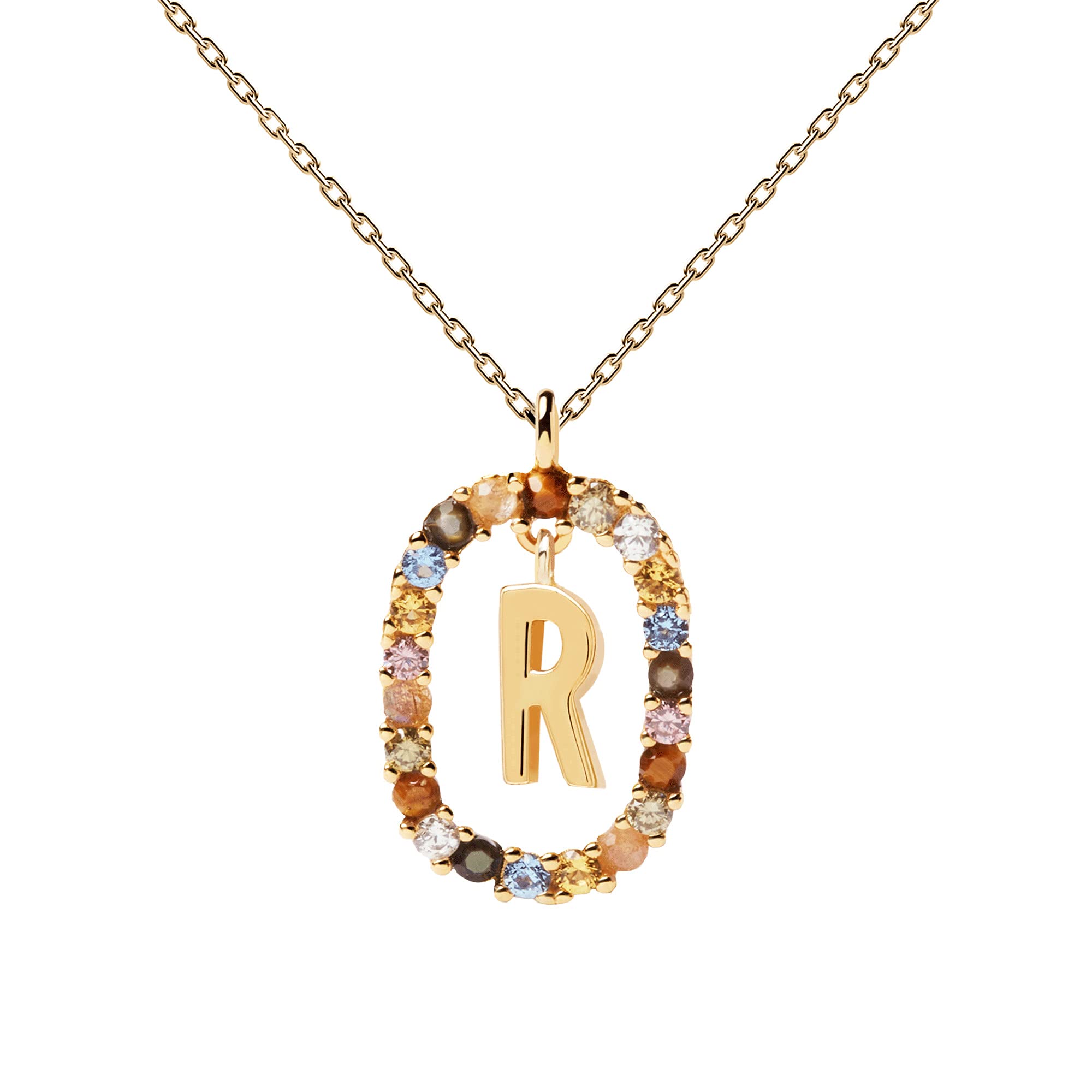 P D PAOLA - Letter R Necklace - 925 Sterling Silver 18k Gold Plated - Jewellery for Women
