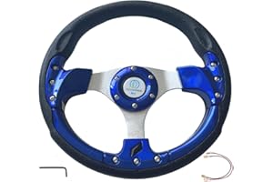 DODOMES Universal Racing Steering Wheel for Golf Cart, Aluminum with Horn Button for Car, 12.5”/320mm 6 Bolts Grip Vinyl Leather，black & Blue
