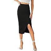 LYANER Women's High Waist Stretchy Rib Knit Split Slit Hem Midi Pencil Skirt
