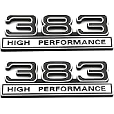 2pcs 383 6.2L High Performance Engine Emblems Badge 3D Decals Stickers Cars Trucks (Chrome Black)