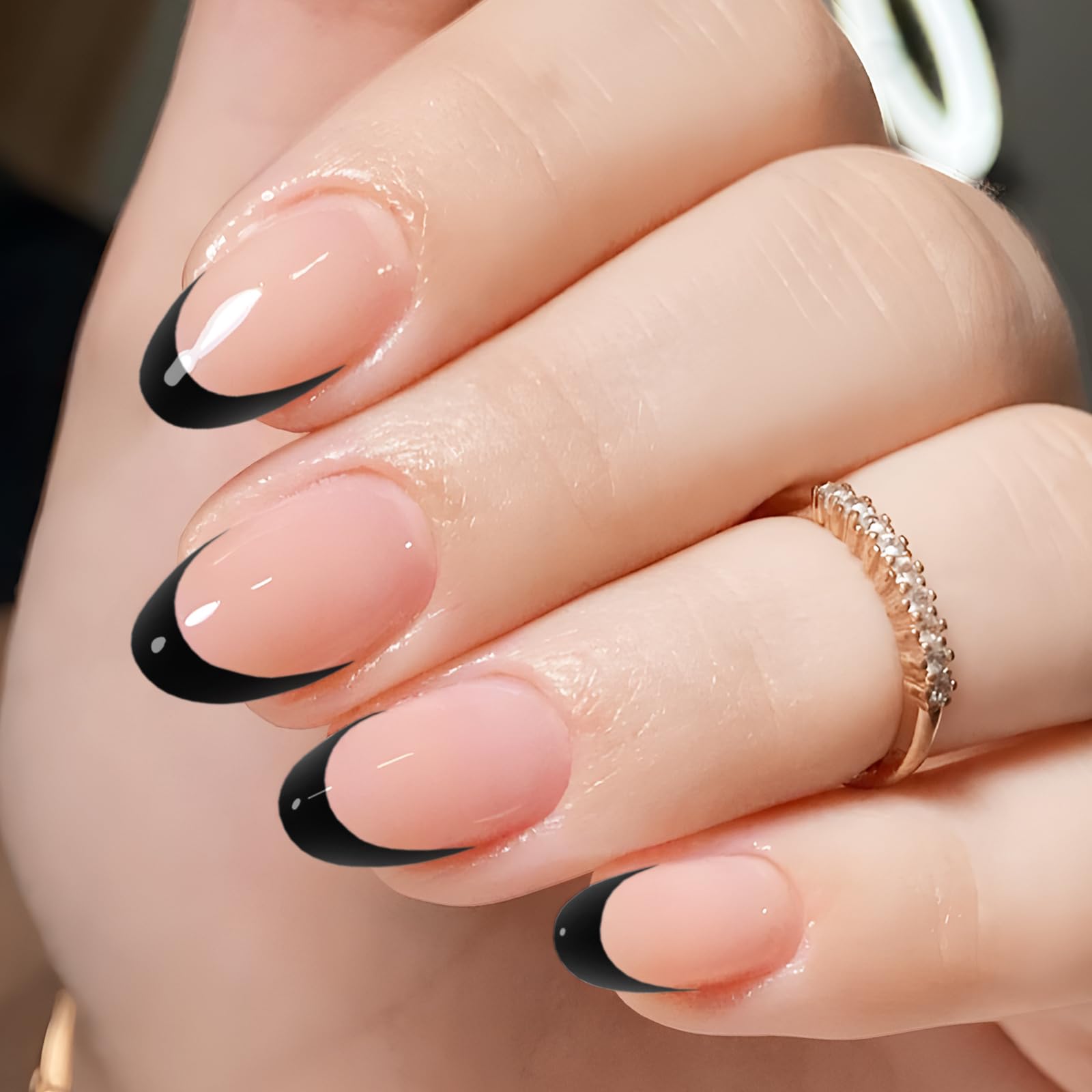 AddFavor French Tip Press on Nails Short Oval Fake Nails, 120pcs Black French Tips Nails Press on Medium Almond False Acrylic Nails for Women and Girls - Image 2