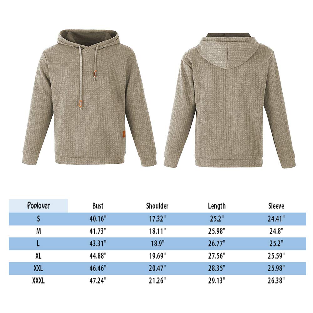 Poplover Mens Solid Casual Sweatshirts Long Sleeve Pullover Hoodies Khaki XX-Large