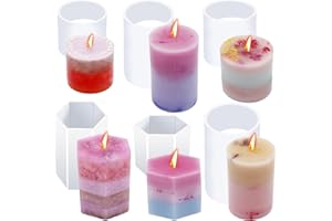 EuTengHao Cylinder & Hexagon Candle Silicone Resin Mold for Scented Candle, Soap - Reusable, Fashionable & Easy Release for DIY Crafts, Home Decoration, Holiday Gifts (6 Packs)