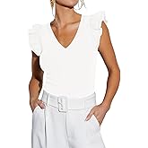 LOMON Womens V Neck Summer Tops Ruffle Sleeveless Slim Fit T Shirts Sexy Blouse Ladies Clothes 2026