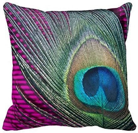 FANDONY Magenta Peacock Bedding Cushion Cover with Lines Accent Pillows for Sofa Decorative Throw Pillow Case