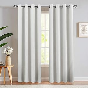 Window Curtains Light Grey Bedroom Living Room Light Reducing Grommets Top Curtain 95 inch Long Set of 2 Panels