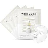 MASTINA White Mastic Ampoule Sheet Mask – 4 Sheets, Fermented Mastic Gum & Niacinamide Essence, Brightening and Deep Hydration Korean Facial Mask
