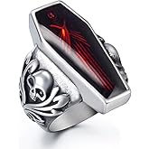 ELFASIO Skull Rings for Men Stainless Steel Gothic Vampire Bloody Red Enamel Coffin Bike Jewelry Size 8-14