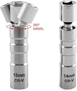 QWORK 2Pcs Thin Wall Spark Plug Socket 14mm 16mm 3/8 Inch 12-Point Magnetic view 3