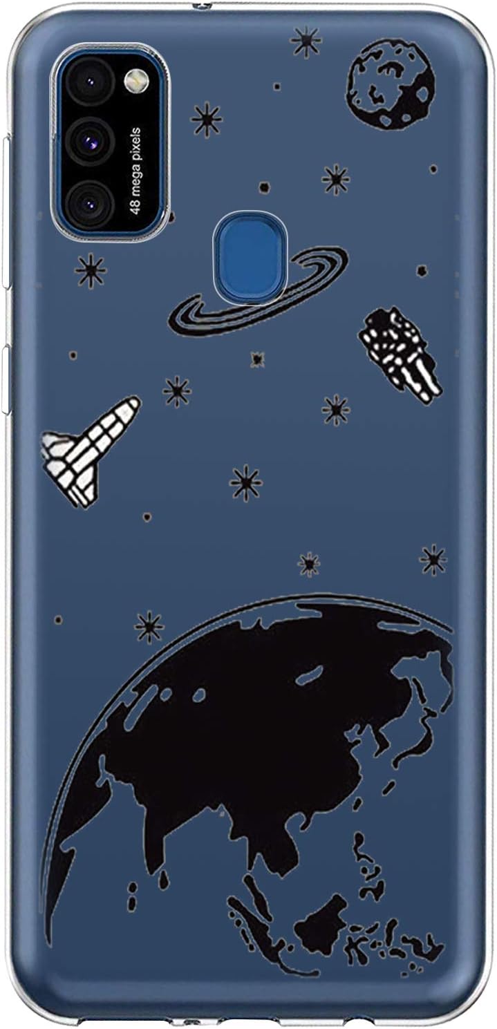 Floral Case for Samsung Galaxy M31 Slim Panda Cover Thin Flexible TPU Glitter Cover Cherry Flowers Shockproof Soft Clear Bumper Silicone TPU Rubber Full Body Protective Shell for Samsung Galaxy M31