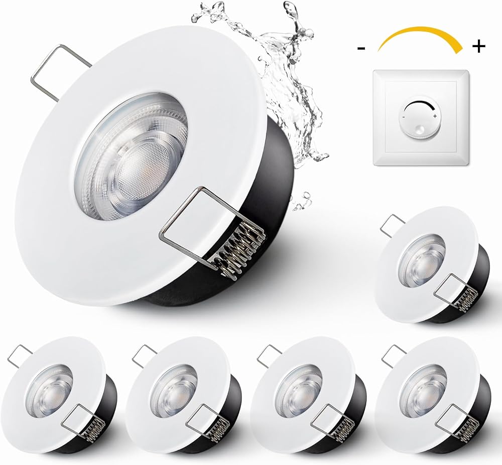 Sweier IP65 Recessed 5W GU10 Dimmable Warm 3000K Waterproof Ceiling Lights 6