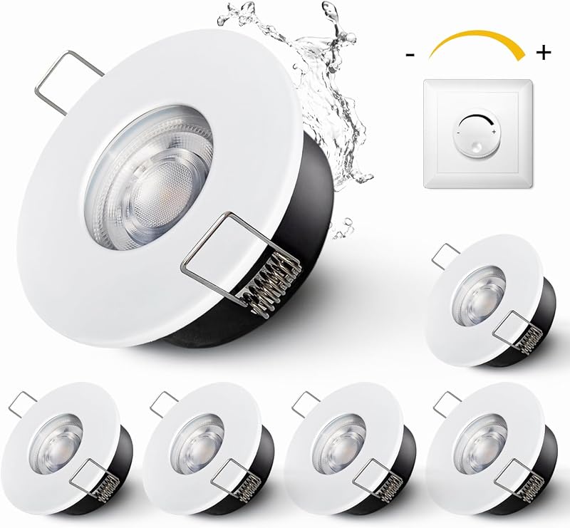 Sweier IP65 Recessed 5W GU10 Dimmable Warm 3000K Waterproof Ceiling Lights 6